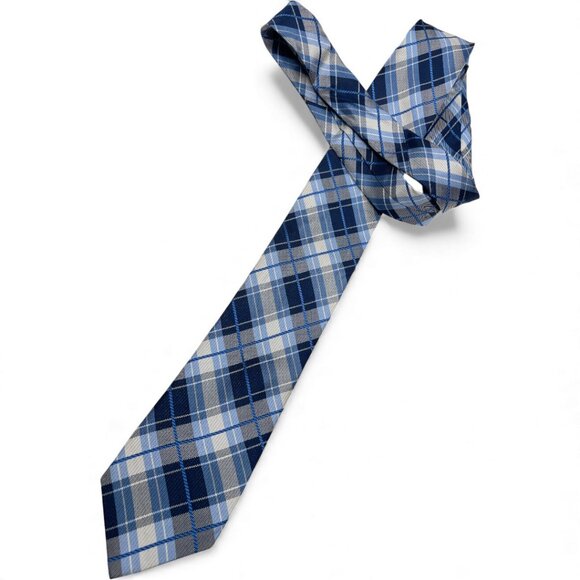 Nautica silk Tie Blue White Gray Plaid Tartan - Picture 2 of 6